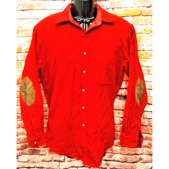 Pendleton Shirt Men's Medium Red 100% Wool Long Sleeve Elbow Patches Collared - Picture 1 of 7